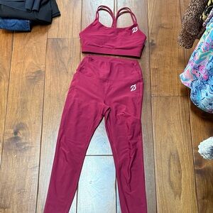 Peloton Wine Red Strappy Sports Bra & High-Waist Leggings Set